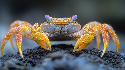 Close-Up of a Vibrant Yellow Crab with White Spots