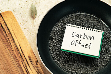 There is notebook with the word Carbon Offset. It is as an eye-catching image.