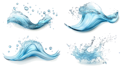 Light Blue Water Waves and Bubbles on White Background Generative AI