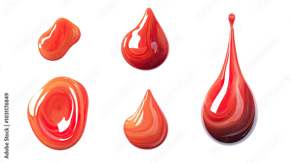 Poster set of abstract red liquid drops showcasing colorful gradient designs generative ai