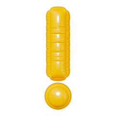 Exclamation mark symbol in the shape of a balloon, isolated on a transparent background. An inflatable balloon of bright yellow color with a glossy texture.