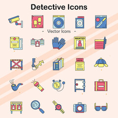 Icons representing detective work and investigation tools.