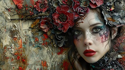 Floral Crown Portrait: A Woman's Mystical Gaze