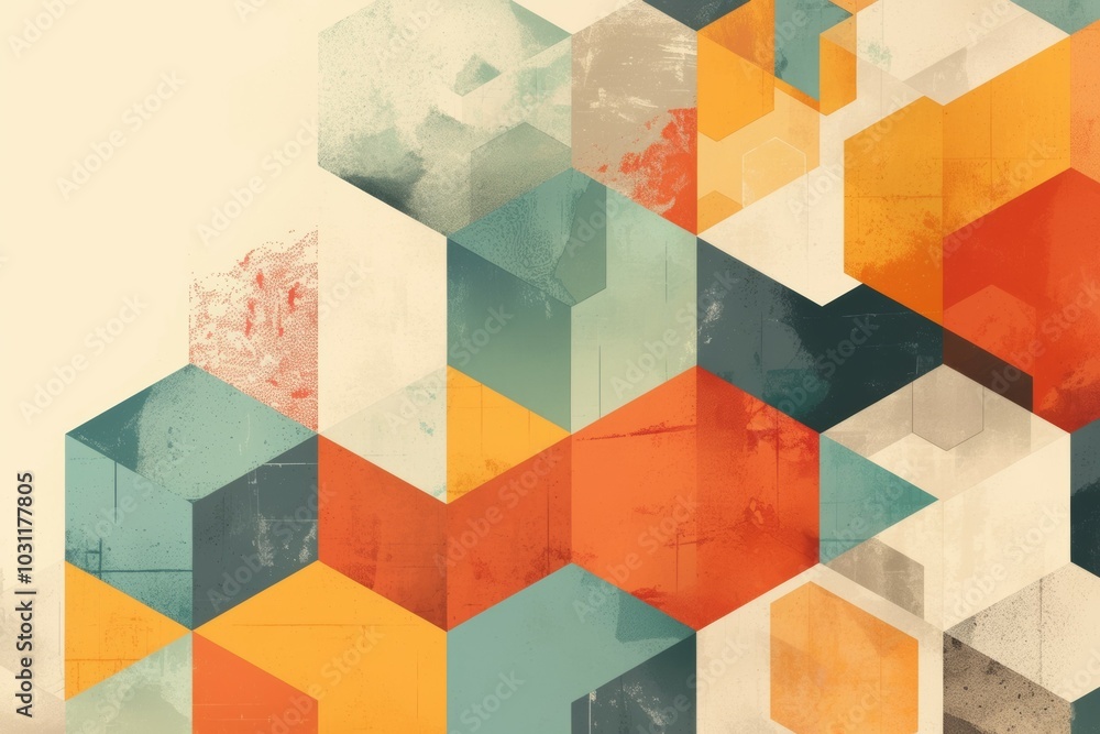 Poster a colorful abstract painting with a lot of different shapes and colors. risograph effect, trendy ris