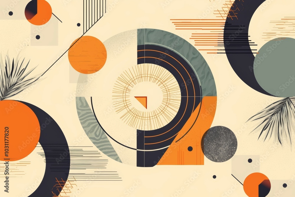 Poster a colorful abstract design with a circle in the center. risograph effect, trendy riso style bottom l