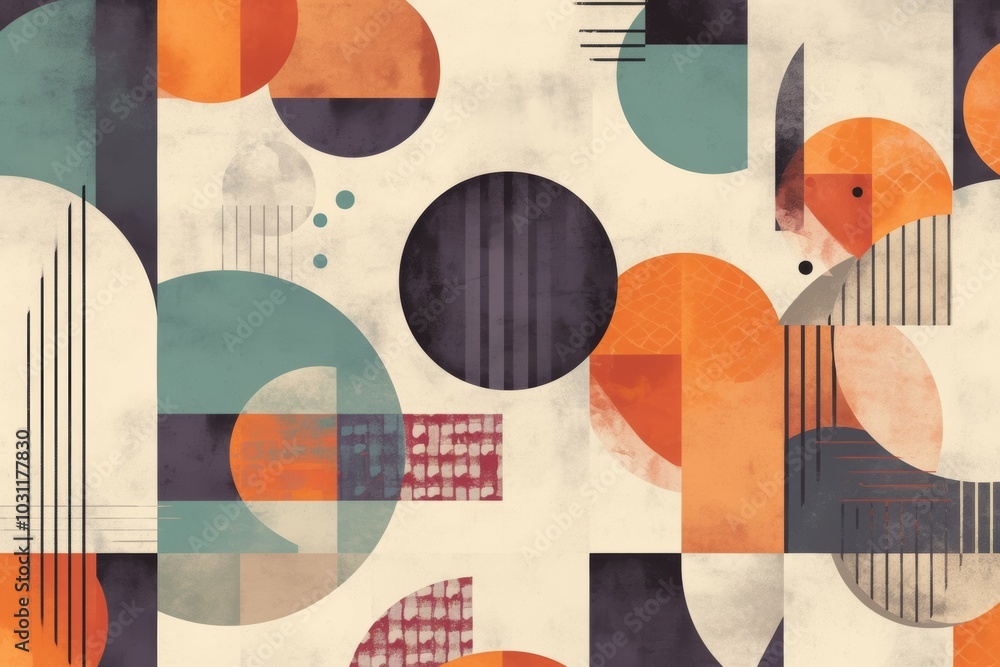 Poster a colorful abstract painting with many different shapes and sizes. risograph effect, trendy riso sty