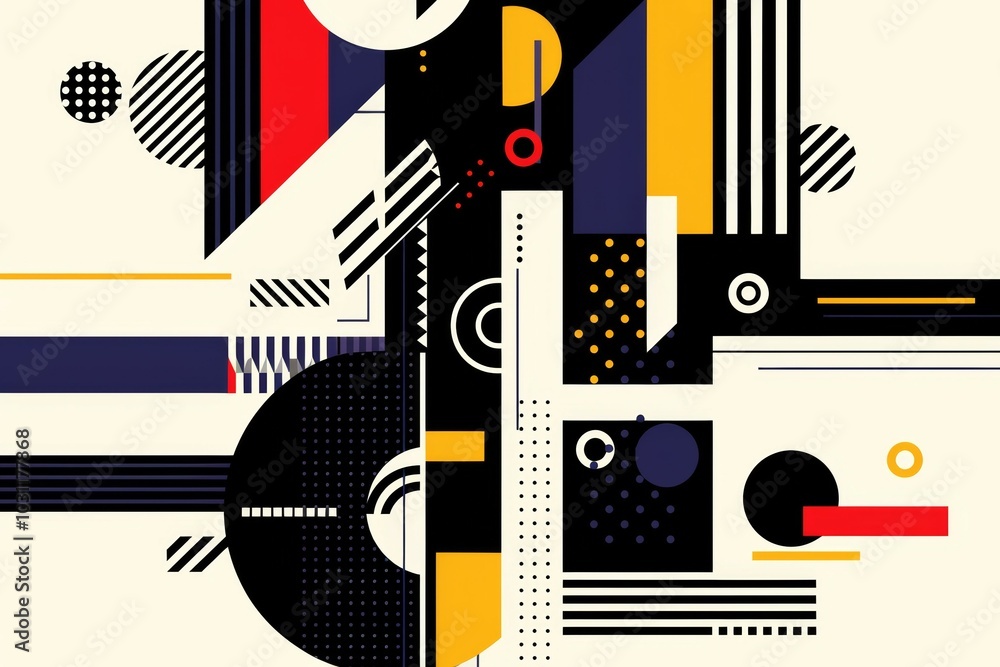 Poster a colorful abstract painting with many shapes and lines. risograph effect, trendy riso style bottom 