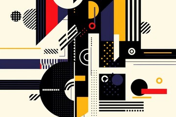 Obraz premium A colorful abstract painting with many shapes and lines. Risograph effect, trendy riso style bottom layer