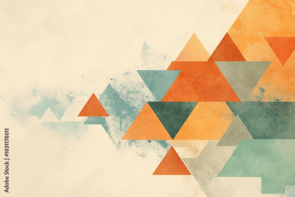 Poster a colorful abstract painting with triangles and squares. risograph effect, trendy riso style bottom 