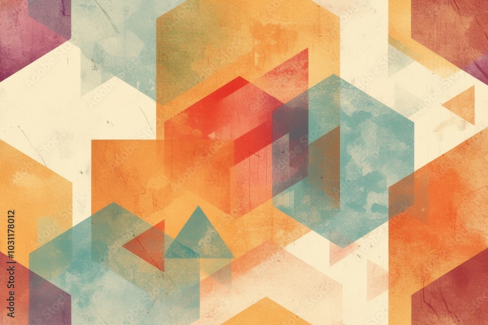 Poster a colorful abstract painting with a lot of different shapes and colors. risograph effect, trendy ris
