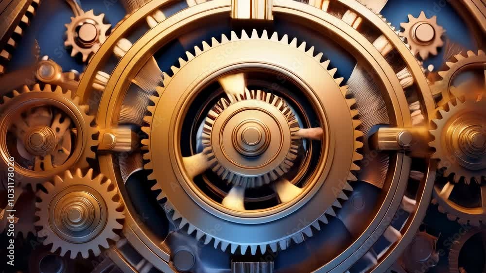 Poster intricate bronze gears interlock in mesmerizing display of mechanical precision, showcasing beauty o