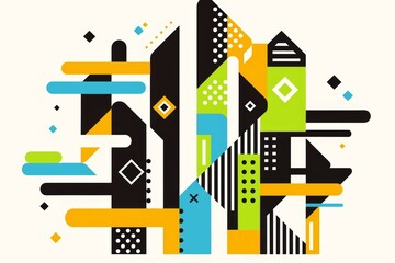 Obraz premium A colorful cityscape with buildings and a skyline. Risograph effect, trendy riso style bottom layer