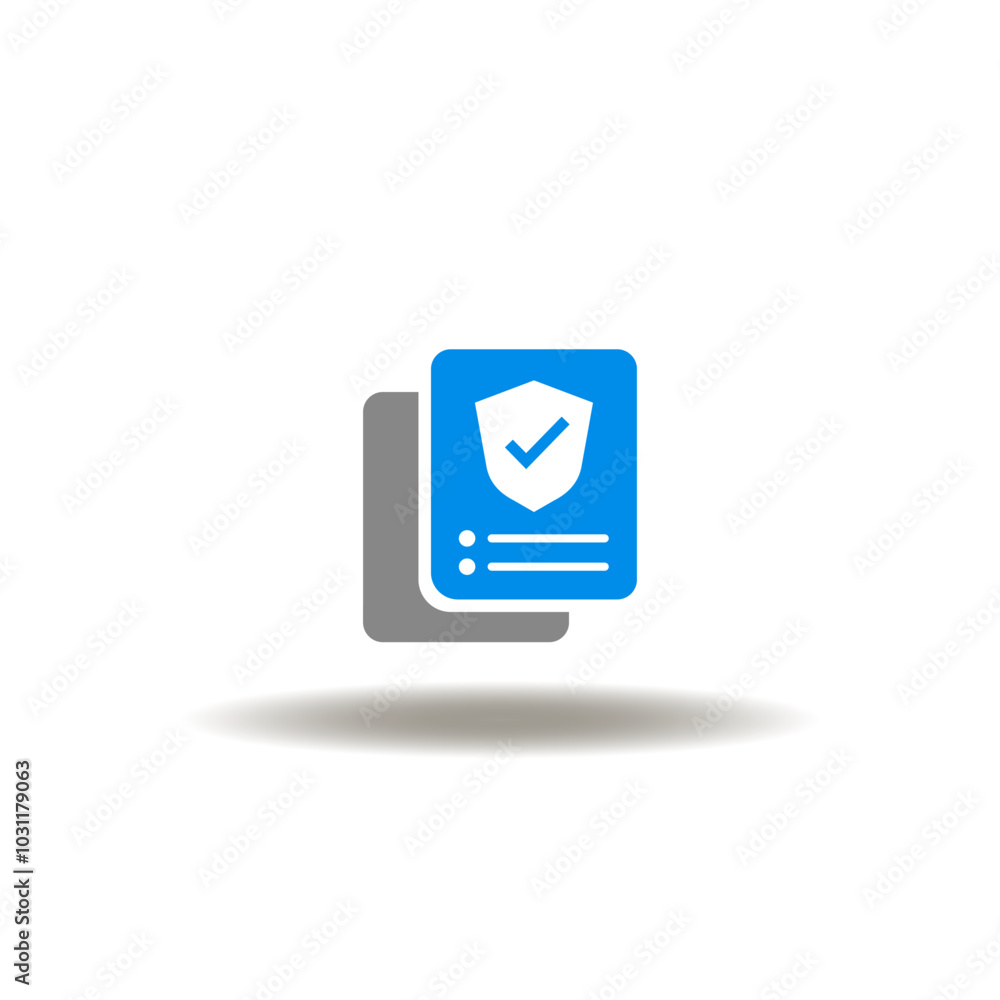 Poster vector illustration of document list with shield and check. symbol of insurance policy. risk coverag