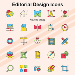 Icons representing various elements of editorial design and layouts.
