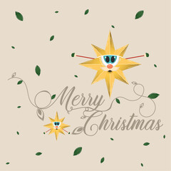 Merry christmas card Happy star cartoon Vector