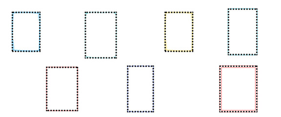 Set of photo frames or images, empty text boxes, labels, and stickers isolated on white background