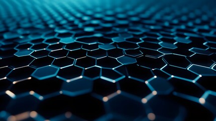 Abstract Blue and Black Hexagon Pattern with Glowing Edges