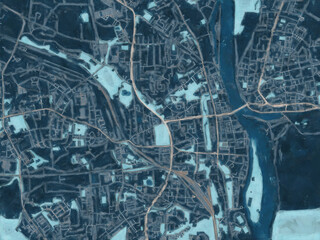 Painterly Style City Map of Frankfurt am Oder, Germany in a Blue Color Scheme.