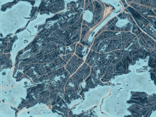 Painterly Style City Map of Stuttgart, Germany in a Blue Color Scheme.
