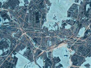 Painterly Style City Map of Karlsruhe, Germany in a Blue Color Scheme.