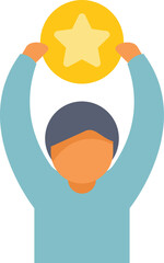 Person is holding a big golden star over his head, celebrating a big achievement, symbolizing success