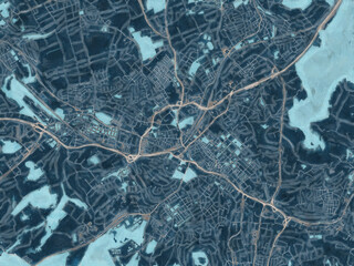 Painterly Style City Map of Reutlingen, Germany in a Blue Color Scheme.