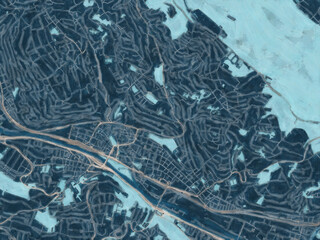 Painterly Style City Map of Esslingen am Neckar, Germany in a Blue Color Scheme.