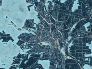 Painterly Style City Map of Villingen, Germany in a Blue Color Scheme.