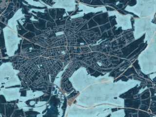 Painterly Style City Map of Schwenningen, Germany in a Blue Color Scheme.