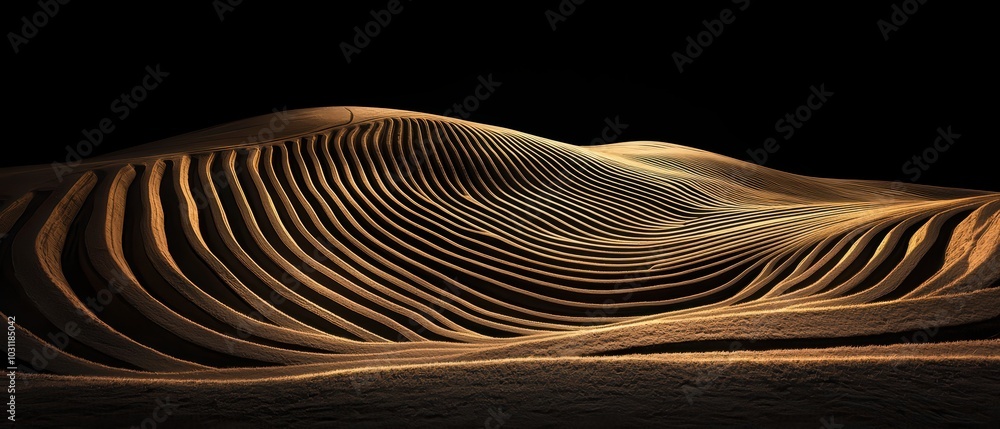 Poster stunning sand dunes with rippling patterns illuminated by soft light, creating an abstract and seren