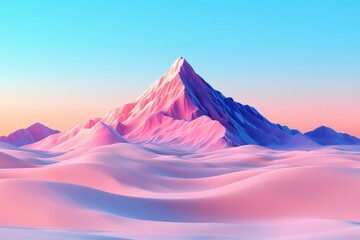 Stunning mountain peak bathed in soft pastel colors against a clear blue sky.