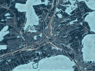 Painterly Style City Map of Aalen, Germany in a Blue Color Scheme.