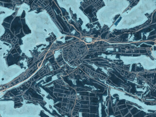 Painterly Style City Map of Swabisch Gmund, Germany in a Blue Color Scheme.