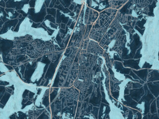 Painterly Style City Map of Ravensburg, Germany in a Blue Color Scheme.