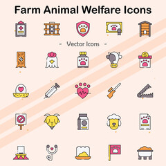 Icons representing the welfare of farm animals and ethical farming.