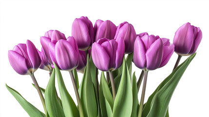 Purple tulips isolated on a white background in a bunch