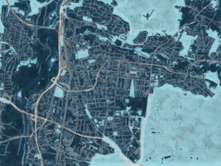 Painterly Style City Map of Erlangen, Germany in a Blue Color Scheme.