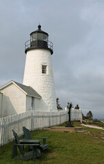 The Pemaquid Point lighthouse vertical - historic 19th century lighthouse in Maine