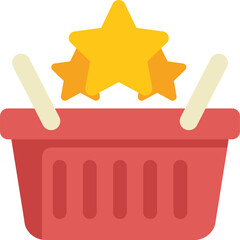 This vector illustration shows a shopping basket receiving a positive review in the form of three gold stars