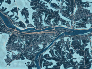 Painterly Style City Map of Passau, Germany in a Blue Color Scheme.