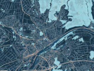 Painterly Style City Map of Schweinfurt, Germany in a Blue Color Scheme.