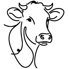 One line art cow portrait silhouette