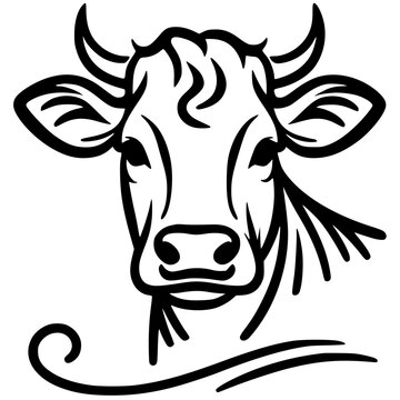 recommend clip art: One line art cow portrait silhouette