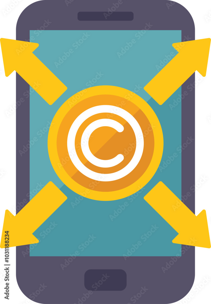 Poster smartphone showing copyright symbol with arrows pointing in different directions, depicting concept 