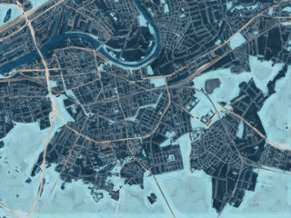 Painterly Style City Map of Offenbach am Main, Germany in a Blue Color Scheme.