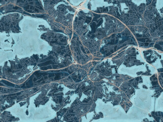 Painterly Style City Map of Wetzlar, Germany in a Blue Color Scheme.