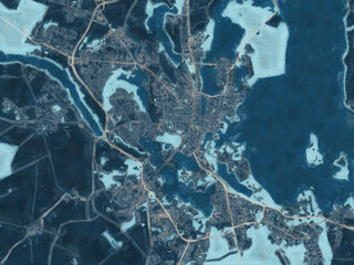 Painterly Style City Map of Schwerin, Germany in a Blue Color Scheme.