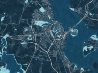 Painterly Style City Map of Stralsund, Germany in a Blue Color Scheme.