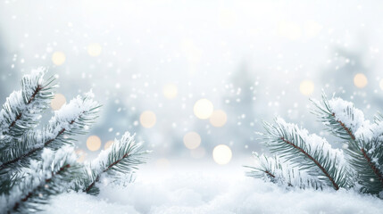 Winter background with snow covered fir branches