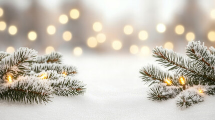 Obraz premium Winter background with fir branches with galnads and snowflakes in beautiful light.